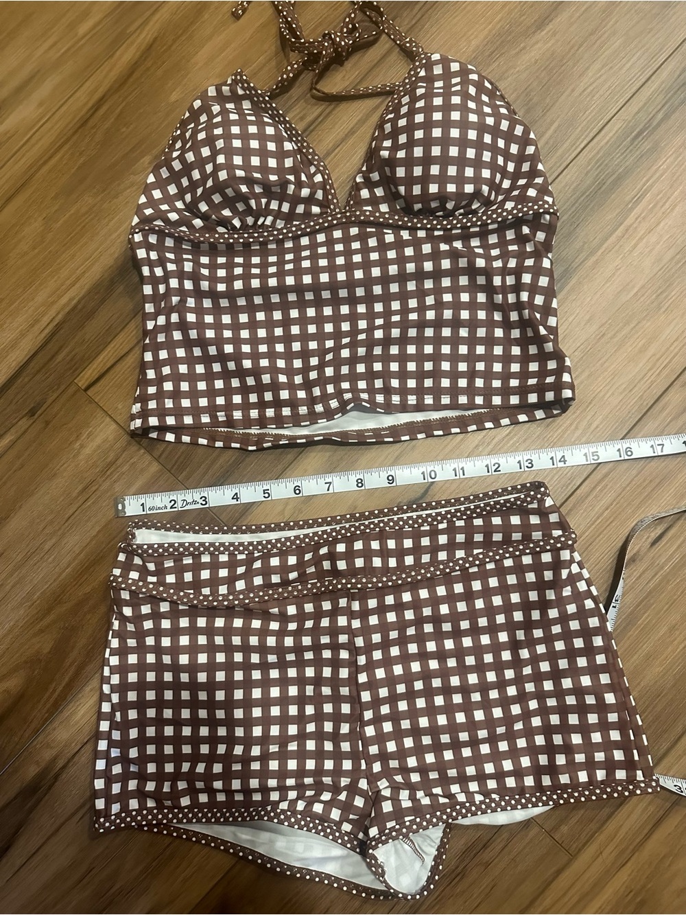SHEIN Brown and White Gingham High-Waist Bikini Set - Picture 4 of 6